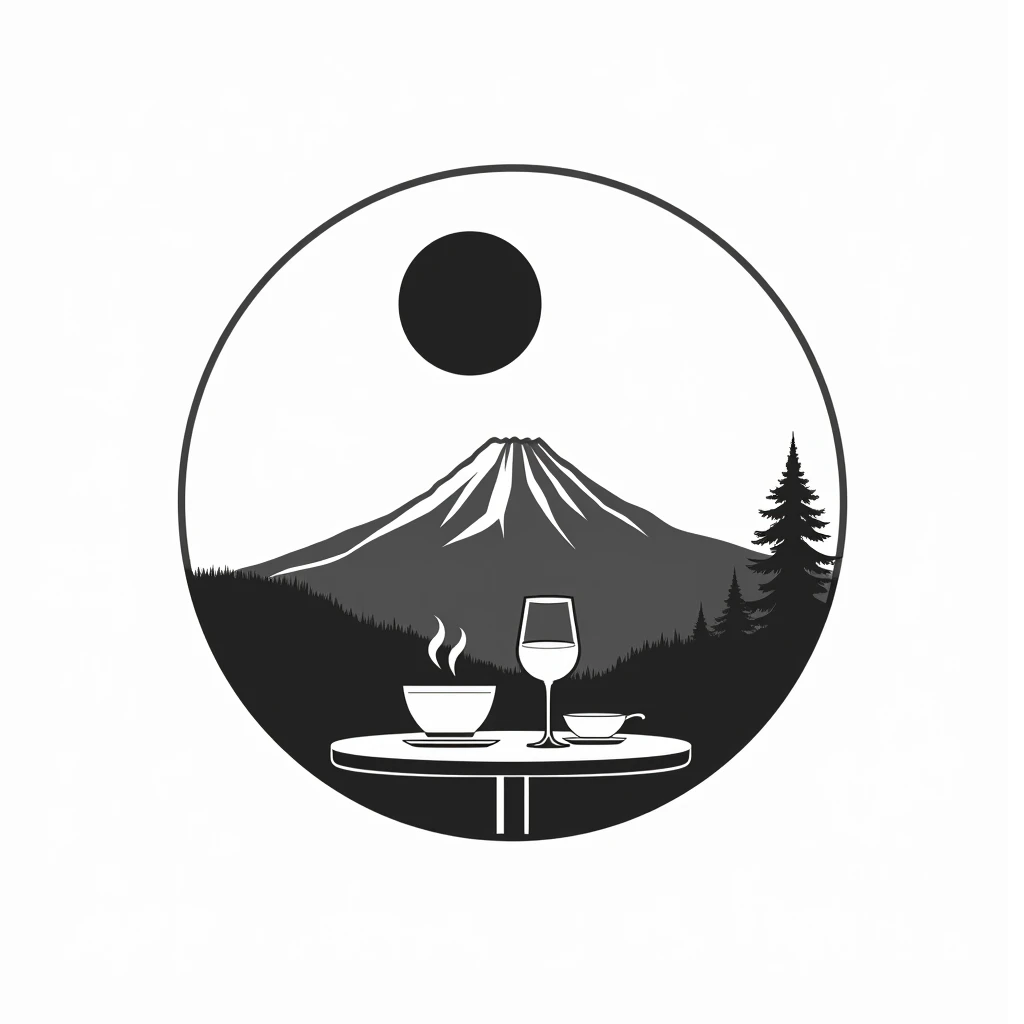 Logos of restaurants in the mountains rich in nature in Japan
Restaurant logo with a view of Mt. Fuji
monotone sun
All logos are achromatic
Circle-shaped logo marks,
A logo that shows that it is a delicious restaurant
a restaurant rich in nature
A stylish, small knife and fork on the terrace table, polite,
steam
a small pine tree
attract tourists
chic
For Mt. Fuji and all illustrations, only silhouette, pop and border,
express only by fringes
Logos are pop, stylish and silhouette-only logo marks
White background
Black and white two-tone coloring design
achromatic design
elegant design
Italian and Japanese restaurants
Match between Japanese and I, harmony
Pretty cool
Stylish design
chic and modern design