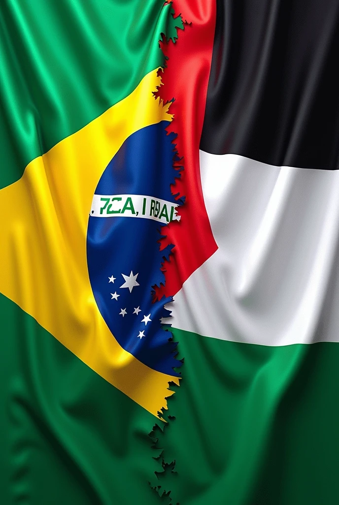 half brazilian flag, half of the palestinian flag covering the entire space. 