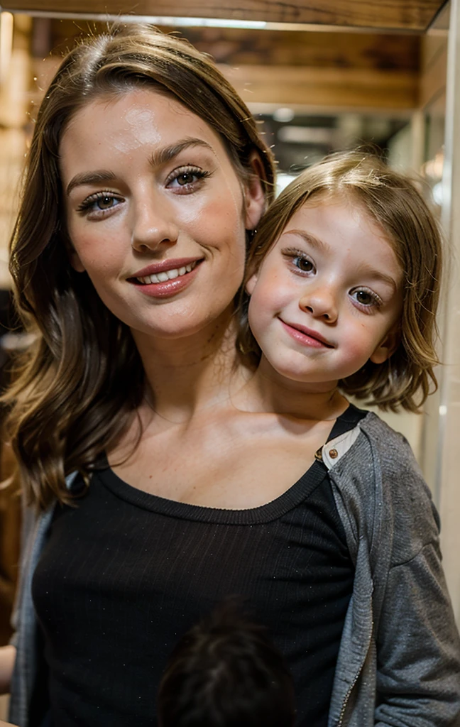 2heads, mom and daughter, (one head adult:1.5), (one head young child:1.5), (a blonde and a redhead:1.4)