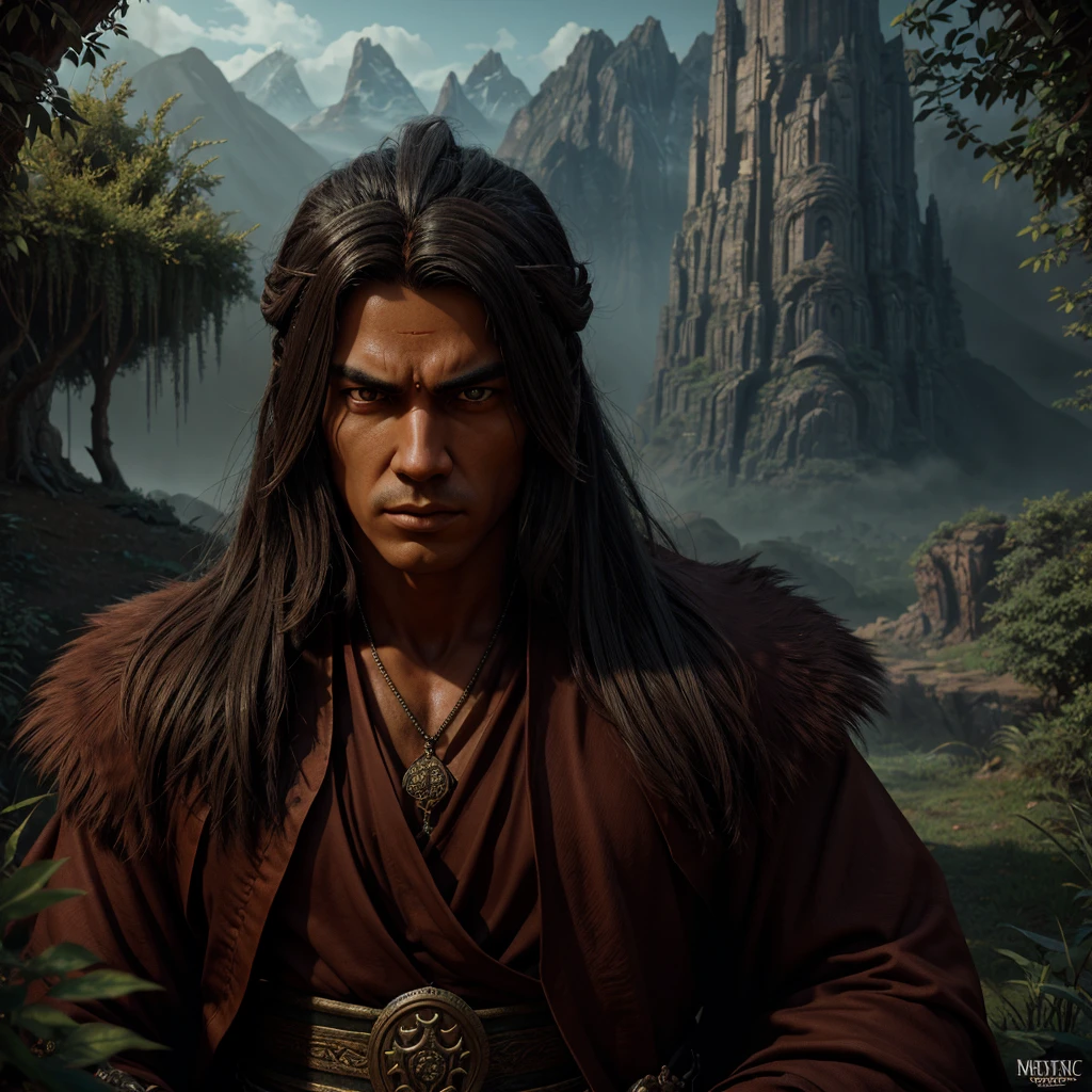 a cinematic 3d cartoon style, mysterious monk, powerful and wise, detailed portrait, dramatic lighting, fantasy landscape, detailed environment, vibrant colors, natural lighting, cinematic composition, epic fantasy