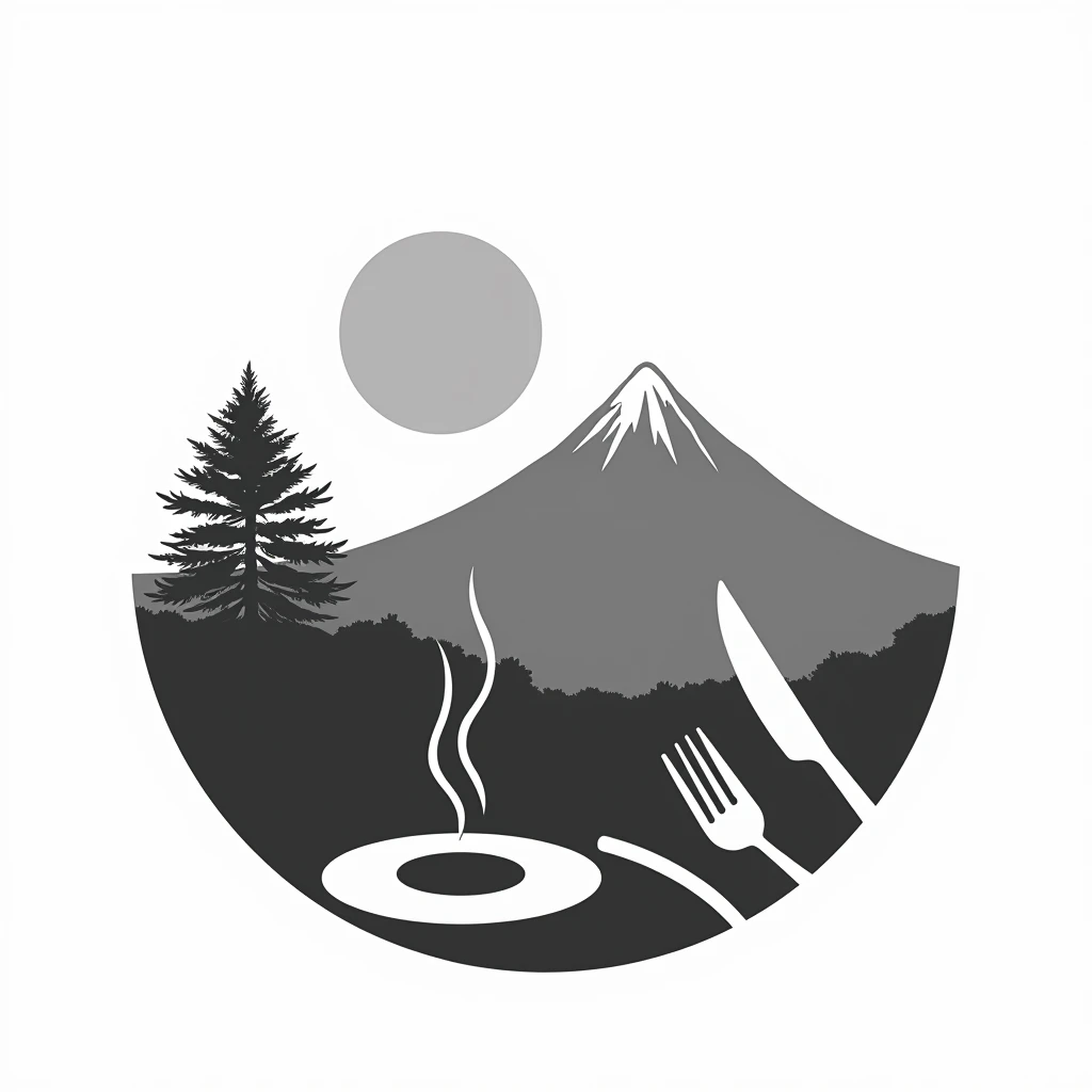 Logos of restaurants in the mountains rich in nature in Japan
Restaurant logo with a view of Mt. Fuji
a large monotone sun hidden in Mt. Fuji
All logos are achromatic
Circle-shaped logo marks,
A logo that shows that it is a delicious restaurant
a restaurant rich in nature
A stylish, small knife and fork on the terrace table, polite,
steam
a small pine tree
attract tourists
chic
All illustrations of Mt. Fuji are painted with only silhouette, pop and border only,
do not paint realistically
draw only with lines
express only by fringes
Logos are pop, stylish and silhouette-only logo marks
White background
Black and white two-tone coloring design
achromatic design
elegant design
Italian and Japanese restaurants
Match between Japanese and I, harmony
Pretty cool
Stylish design
chic and modern design