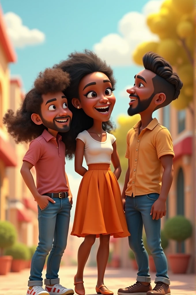 Animated couple: 2 white man and 1 black woman