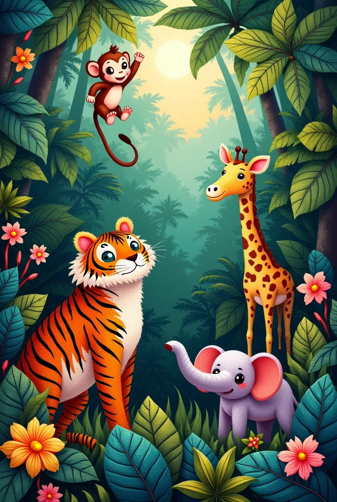 Original granny square image of jungle animals