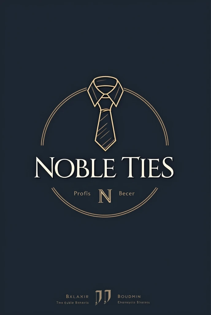 create a profile picture for a company called "Noble Ties", Considere os seguintes elementos:

logotype: A stylish logo incorporating a tie can be the central focus. Use sophisticated lines and elegant fonts.

colors: colors clássicas como azul-marinho, blackw, Gray and gold can convey an image of sophistication and professionalism.

fountain: Choose a serif font or an elegant font that conveys tradition and quality..

simplicity: Keep the design simple and clean to ensure it is readable at smaller sizes..

Icons: A stylized tie icon