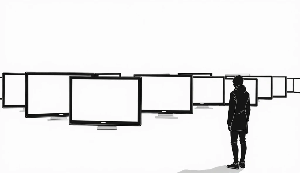 black and white hacker type vector manga multiple screens horizontal white background only the border lines in black without fills