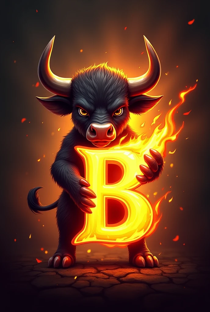 Create a logo letter baby Bull his holding letter B fire design 