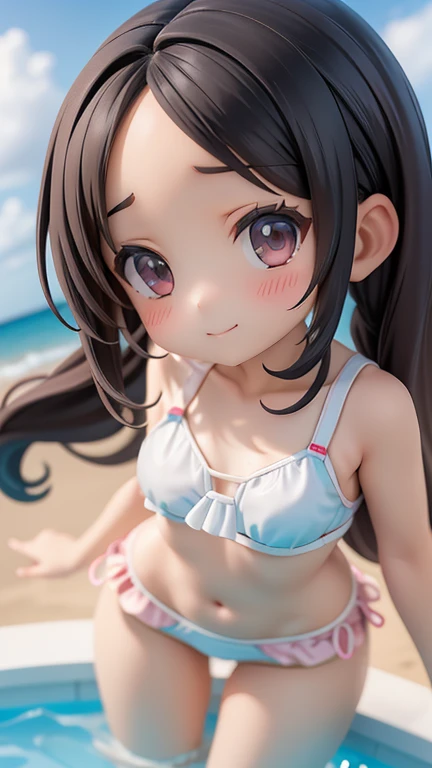 Swimwear、セパレートSwimwear、Girl、Girl、Mini character、Primary school students、small、Black Hair,、The forehead is visible、Forehead、whole body、