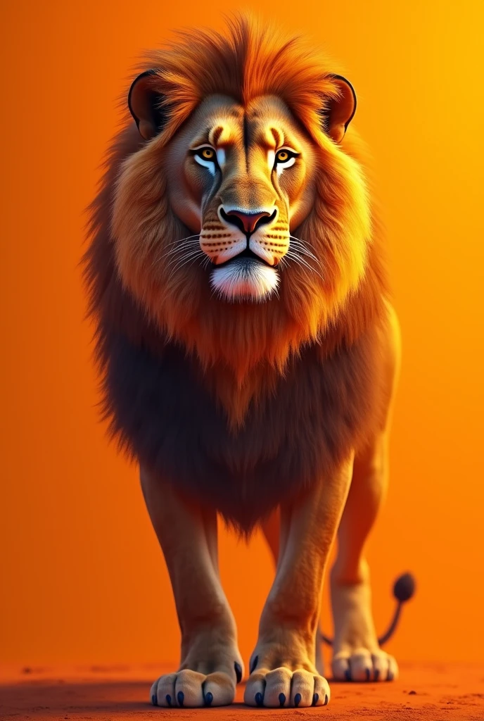 give me a text that is saying trust your self :and back this text: a lion is standing the background is orange where 