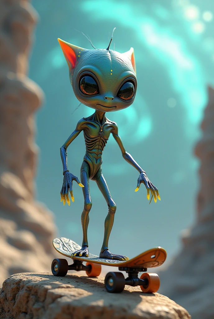 Un alien practicando fingerboarding con su mano