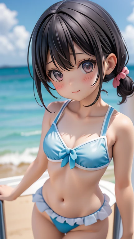 Swimwear、セパレートSwimwear、Girl、Girl、Mini character、Primary school students、small、Black Hair,、The forehead is visible、Forehead、whole body、