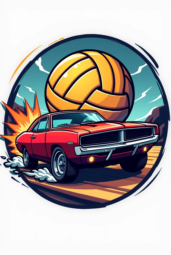 Circular Cartoon Logo for a Volleyball team
Name: MP-LB
Include a Volleyball ball, 
Include a dodge charger