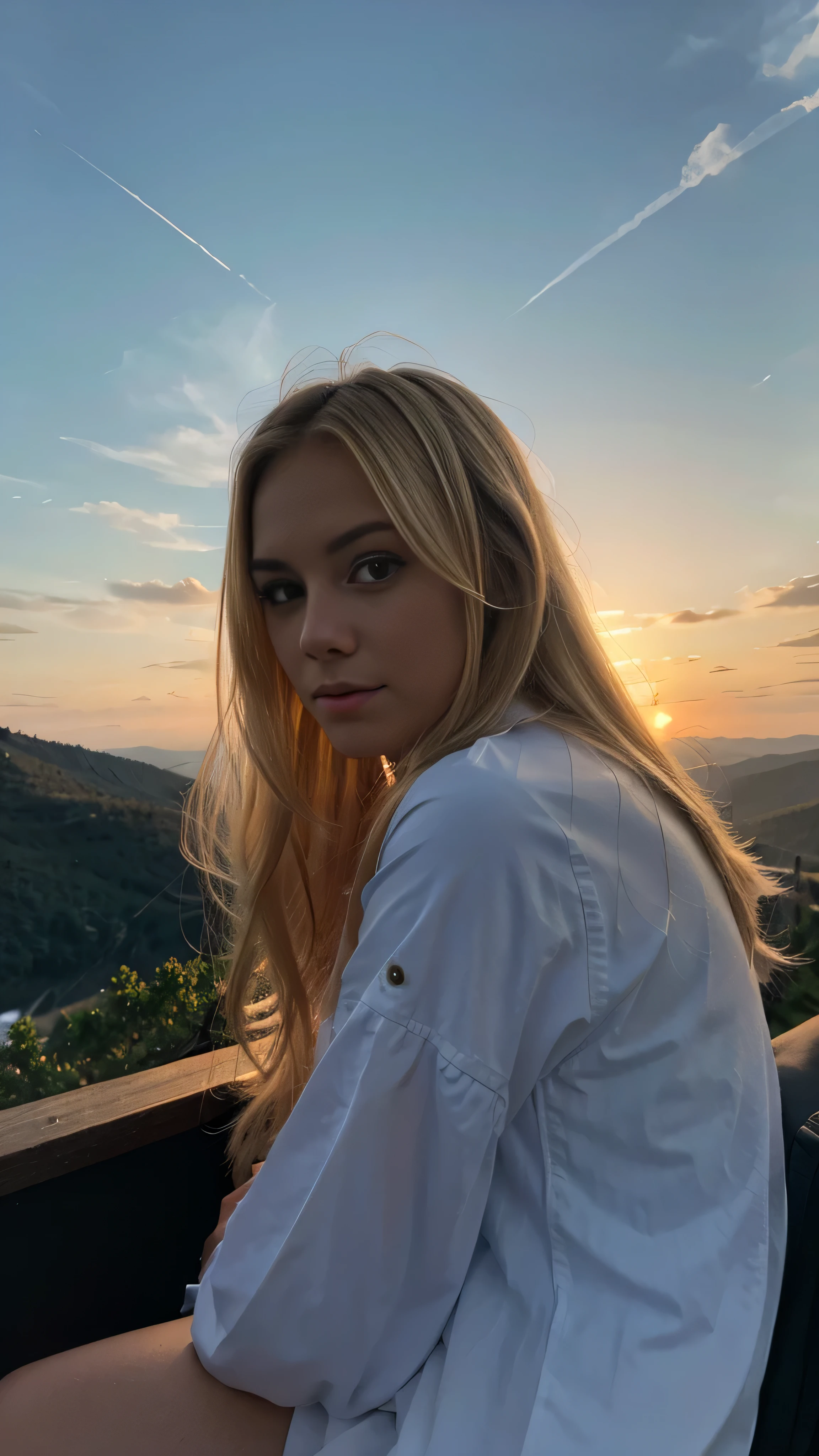 My blonde watching the sunset on the mountain