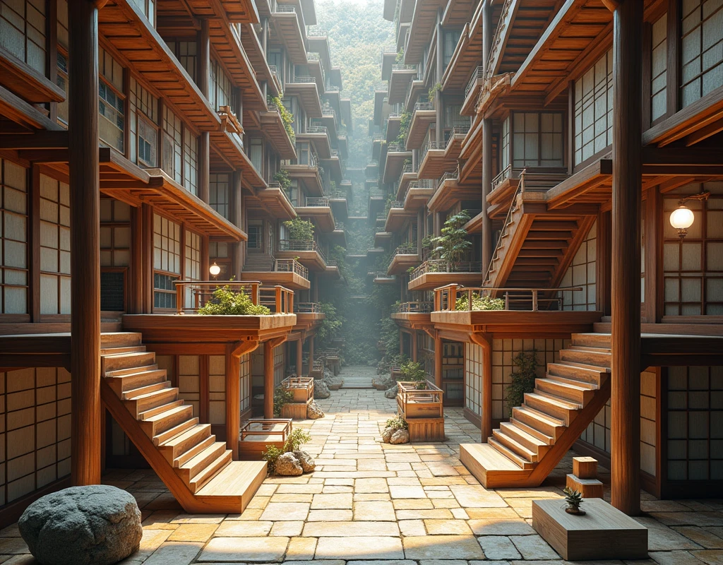 Infinitely large extra-dimensional space in a non-symmetrical MC Escher labyrinth style. It consists of several living rooms, various corridors, various endless halls and many stairs in a Japanese style. There is no ceiling. It has a distorted sense of gravity, allowing the rooms to be upside down or perpendicular to the stairs. Its physics is distorted. Its structure and random layout. [Japanese style] [para-dimensional] [Infinity forteresses] [MC Esher Labyrinth]