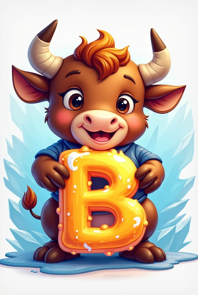 Create a logo cute Bull his holding letter B ice and fire design