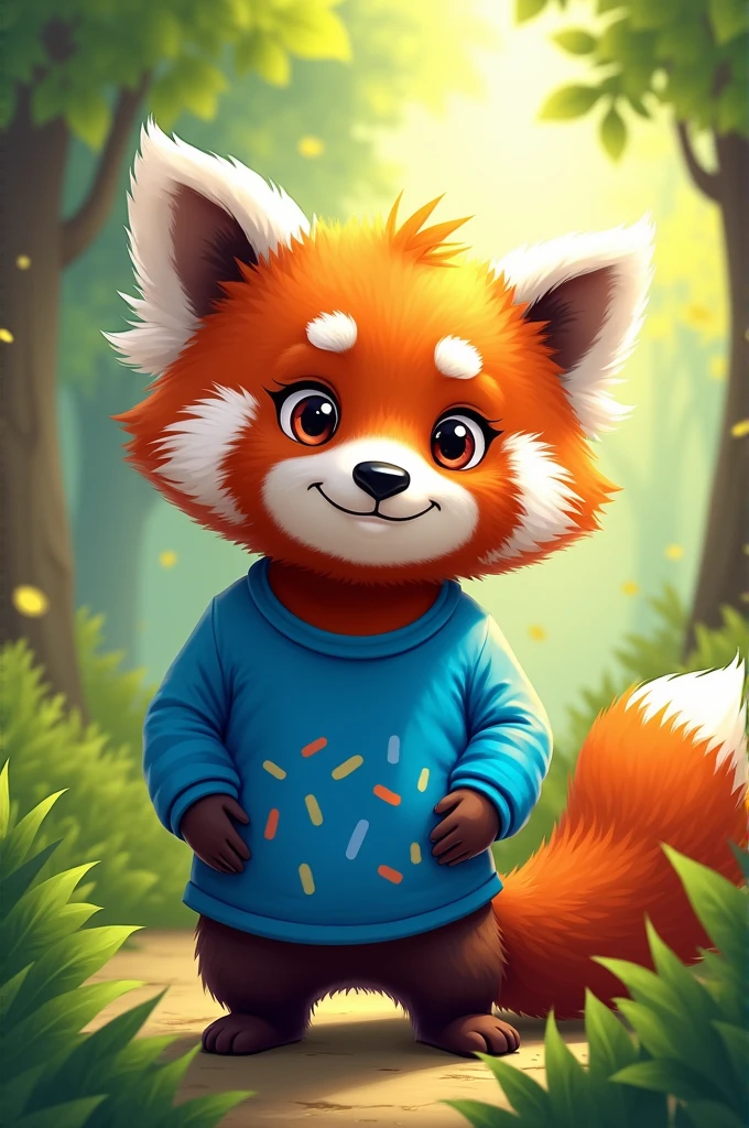 Animated red panda, With a blue shirt