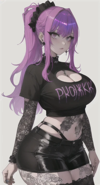 Beautiful, thick juicy, goth girlfriend, Holo punk hairstyle, POV,