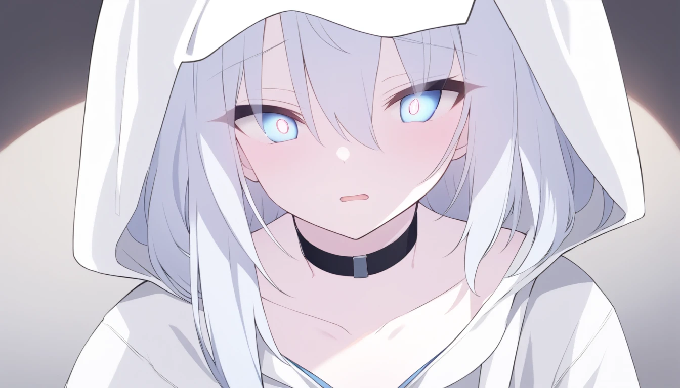 Pale glowing eyes Possessive Dependent Yandere Choker Blue eyes Hoodie Alone Extreme sadism