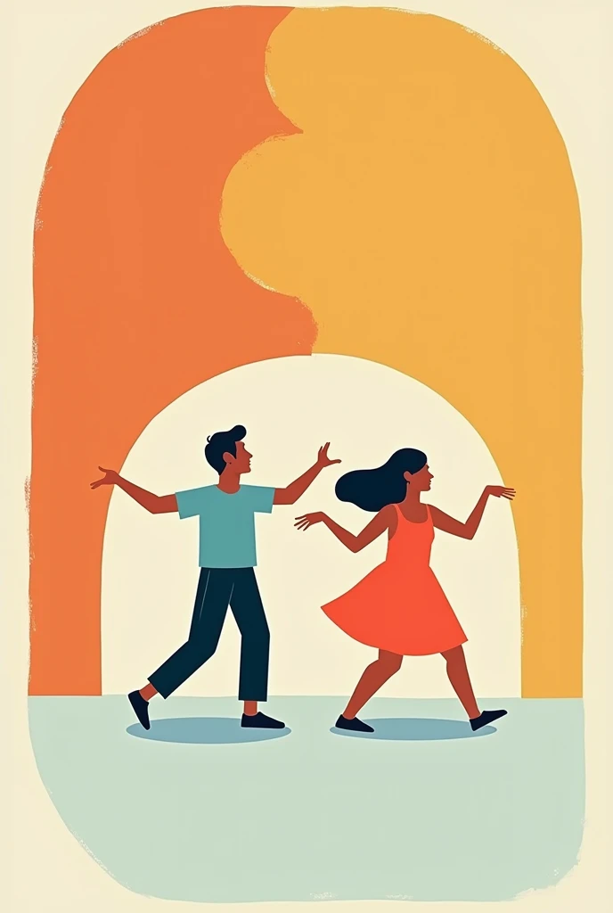 Poster horizontal, about dance therapy, Minimalist style, that includes the name "Curiquingue Park" At its ends two icons of people dancing. Colorful and all text in Spanish.