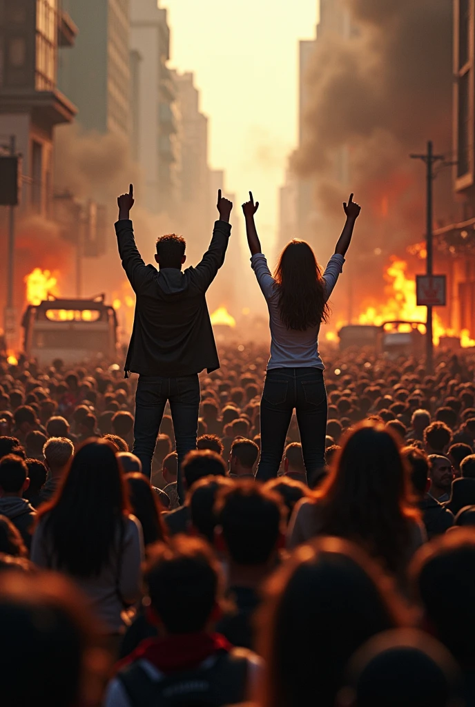 Luis Carlos Prestes and Olga Benário in a communist revolution as if the photo had been taken by a drone from above
