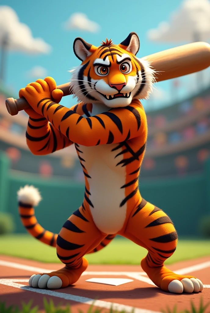 Animated tiger hitting with a bat 