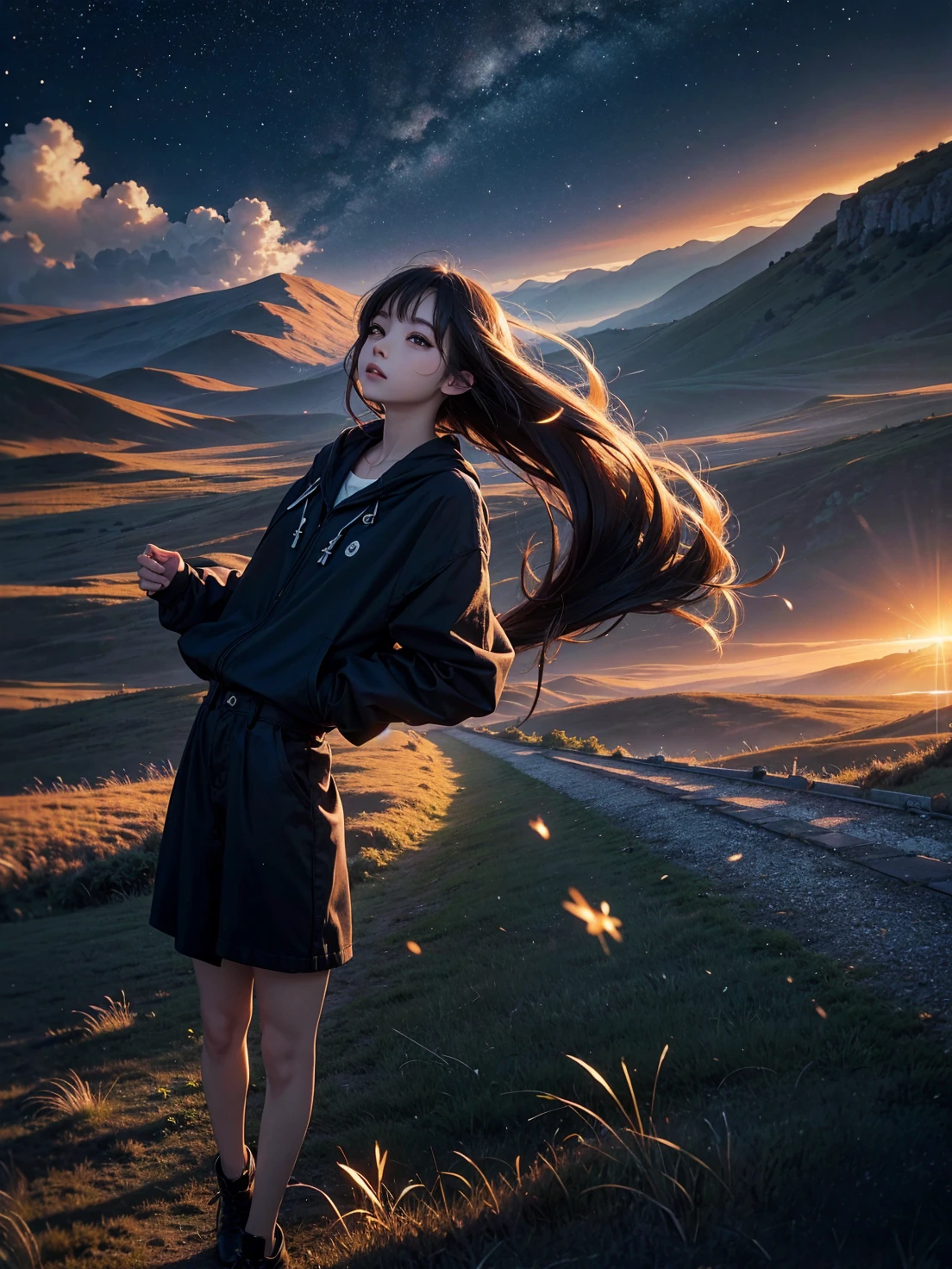 drug,high resolution, countryside, The universe,movement lines, Twinkling light, Anime,