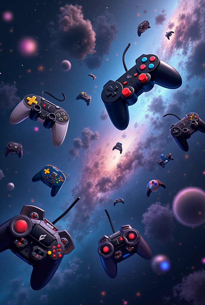 Banner with several video game controls floating in space