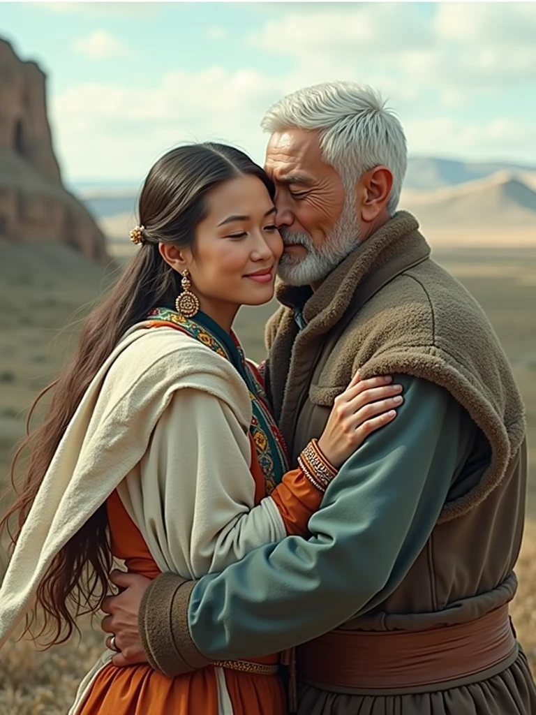 They are Mongolian couples who hug each other