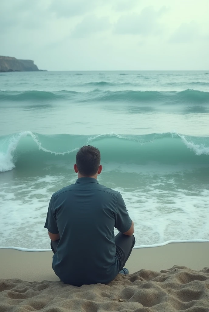 A man who's sit in the beach and he's seeing the clear trading graph in the ocean and make the environment sad 😢