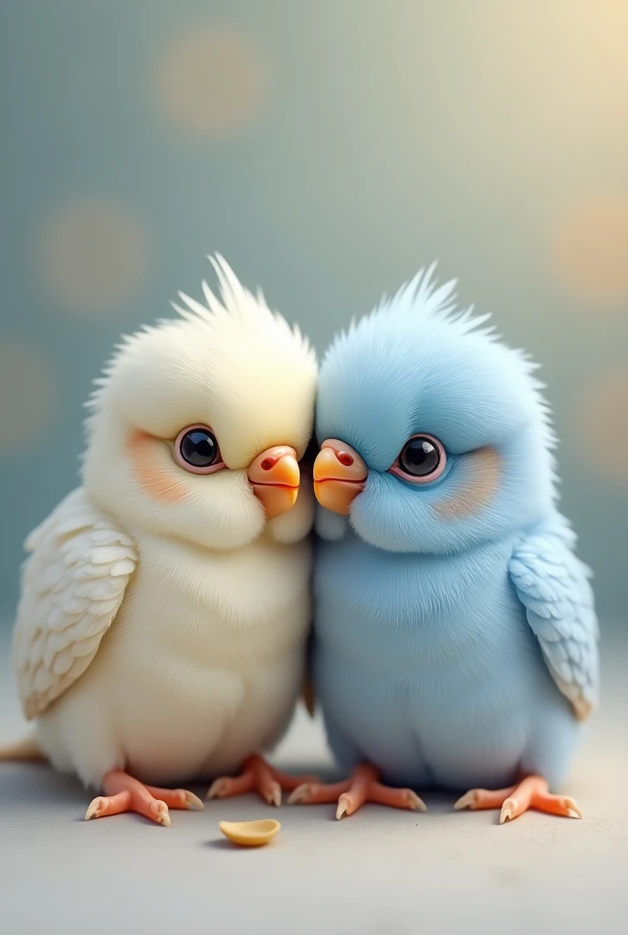 budgie chicks, (Father) diluted cobalt mutation, (Mother) opal sky blue, realist, that they look tender, cute eyes