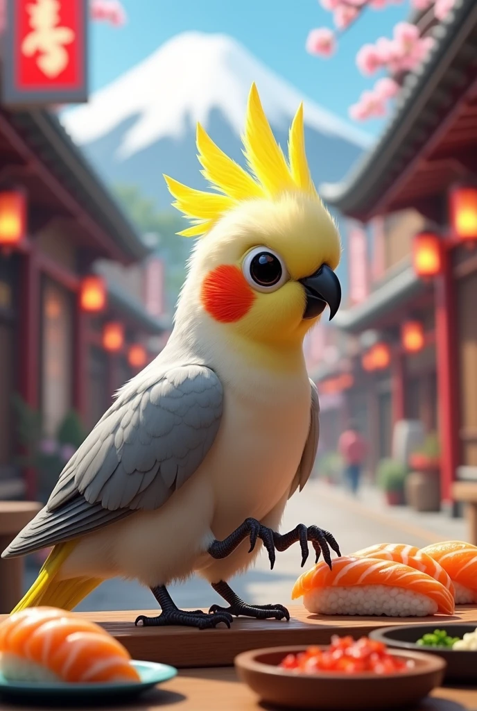 The cockatiel flew all the way to Japan
It made sushi at Japan
