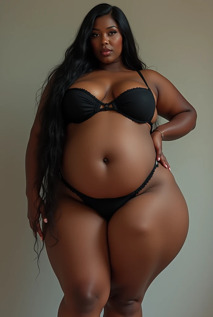 arafed woman in black top and black pants leaning against a wall, thicc, she has a jiggly fat round belly, looks like fabiula nascimento, beautiful thick female, thick body, thick, thick thigs, thick thighs, big booty, 3 5 year brazilian mother, her belly is fat and round, wearing black tight clothing