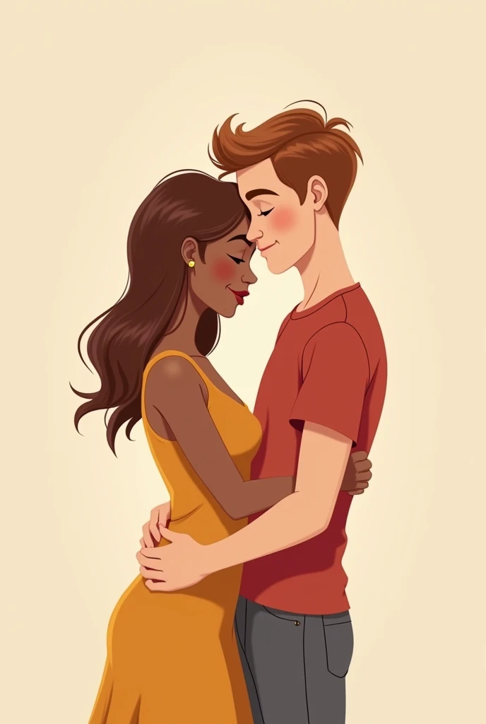 Animated Couple Relationship: White man with straight brown hair, 2, and Black woman with straight dark blond copper hair, 1