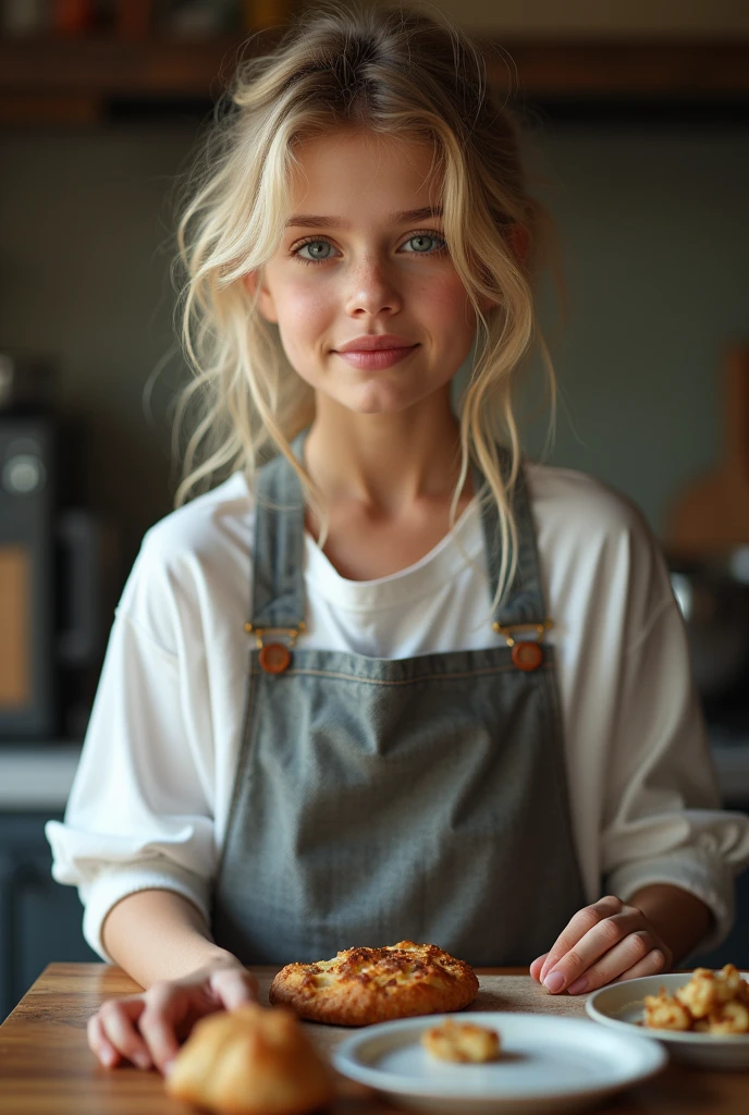 beautiFul European girl with yeux bleus and blonde hair, entrain de cuisiner, ultra haute résolution, (Fotorrealista: 1.4), haute résolution , (Finely détaillé skin), (yeux bleus), (perFect proportions) (photos réalistes) (chef-d&#39;œuvre) (Fotorrealista), Ultraréaliste (Meilleure qualité) (détaillé) Photographié avec un Canon EOS R5, objectif 50 mm, F/2.8, (8k) (fond d&#39;écran) (Éclairage cinématographique) (Éclairage dramatique) (Complexe) Fashion