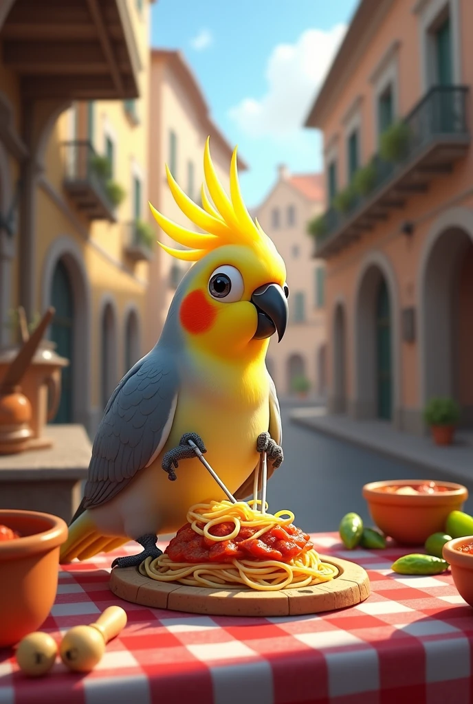 The cockatiel flew all the way to Italy
It made spaghetti at Italy