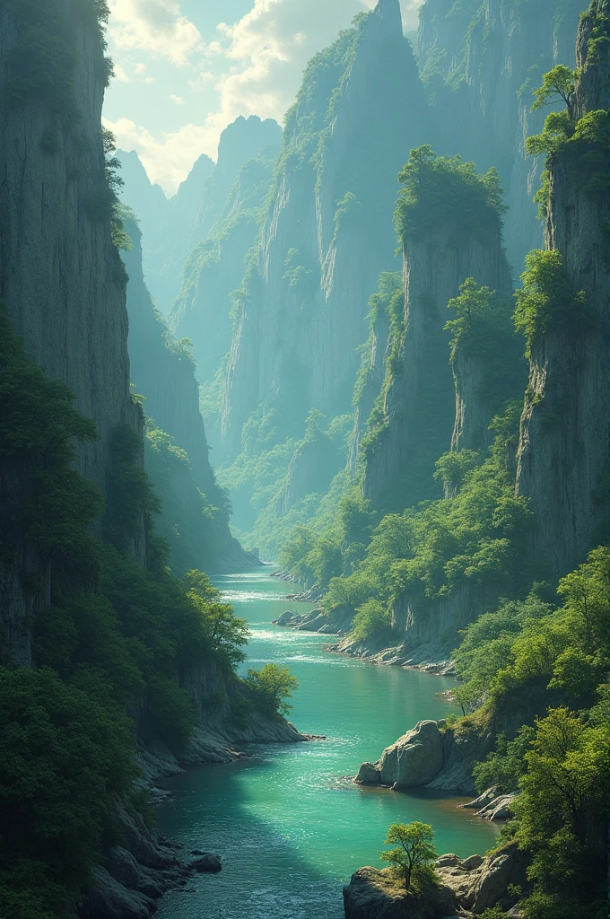 Make a faithful image of this continent
**On the continent of the evening:**
Vesperis is a continent where time is a tangible and malleable force, woven into the very essence of nature. The landscapes of Vesperis are constantly changing, as if the continent itself breathed in endless cycles of rebirth and decay. dense forests, lofty mountains, and deep valleys change shape and color as time flows in unique ways, creating a mosaic of life and death, growth and erosion, In an eternal cycle.
In the evening, the concept of seasons is not linear, but rather circular and interconnected. A forest that is now in full spring, full of flowers and life, he can, in a matter of days, turn into a deep winter, with leafless trees and frozen rivers, only to be reborn again in a continuous cycle. This flow of time is driven by the “Time Sources”, sacred places where time seems to emerge and recede, like a river, creating waves that spread across the continent.
**Landscapes and Environments of Vesperis:**
The landscapes of Vesperis are incredibly varied, com florestas exuberantes, where trees seem to grow and age in a matter of hours, mountains that rise and fall in the course of a single day, e lagos que he canm evaporar e encher-se novamente em um piscar de olhos. in some areas, time seems frozen, creating forests of crystallized trees and waterfalls eternally suspended in the air, while in others, time runs in a spiral, causing distortions where creatures and plants exist in multiple states simultaneously.
One of the most notable regions of Vesperis is the "Valley of Temporal Mirrors", where large bodies of water reflect not only the present, but also the past and the future. These mirrors are revered as portals to other times., allowing inhabitants glimpses of events that have happened or are yet to come. However, these views are fragmented and mixed
