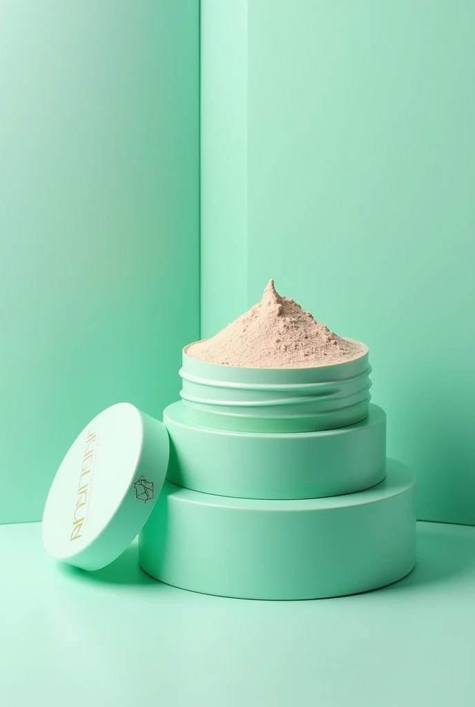 A picture of makeup powder, for a brand called Walancy, in water green packaging