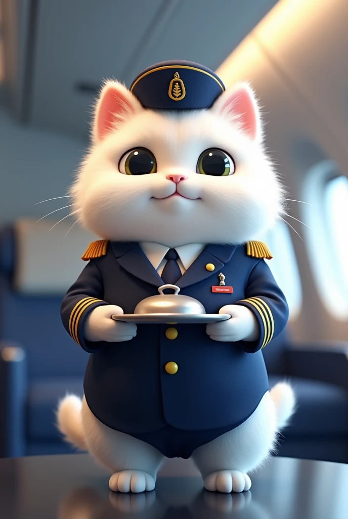 White cat dressed as a cabin attendant