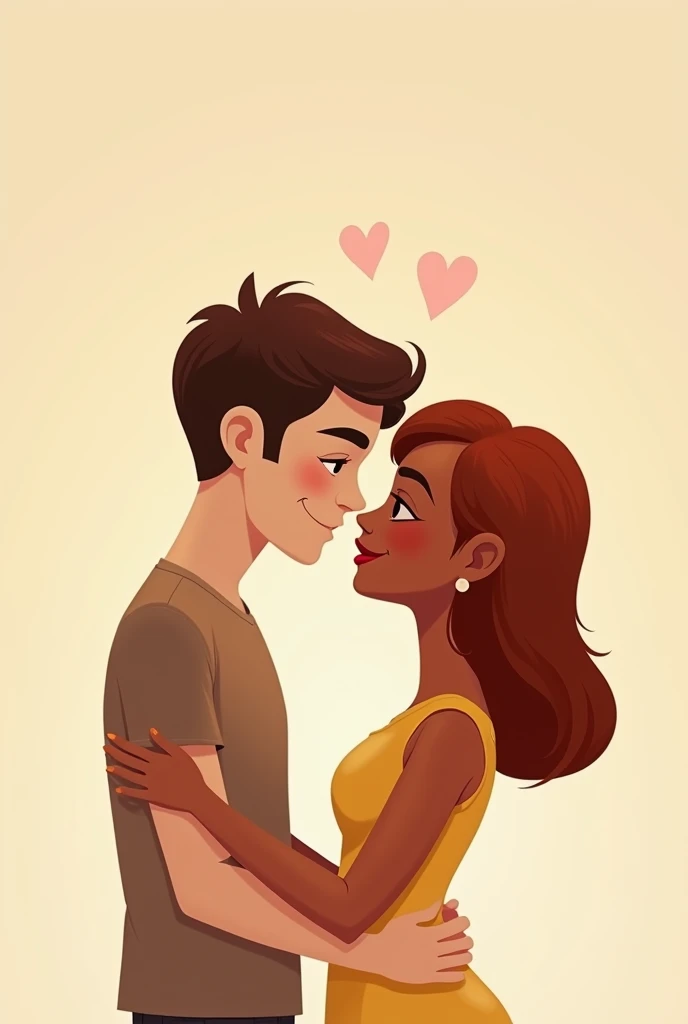 Animated Couple Relationship: White man with straight brown hair, 2, and Black woman with straight dark blond copper hair, 1