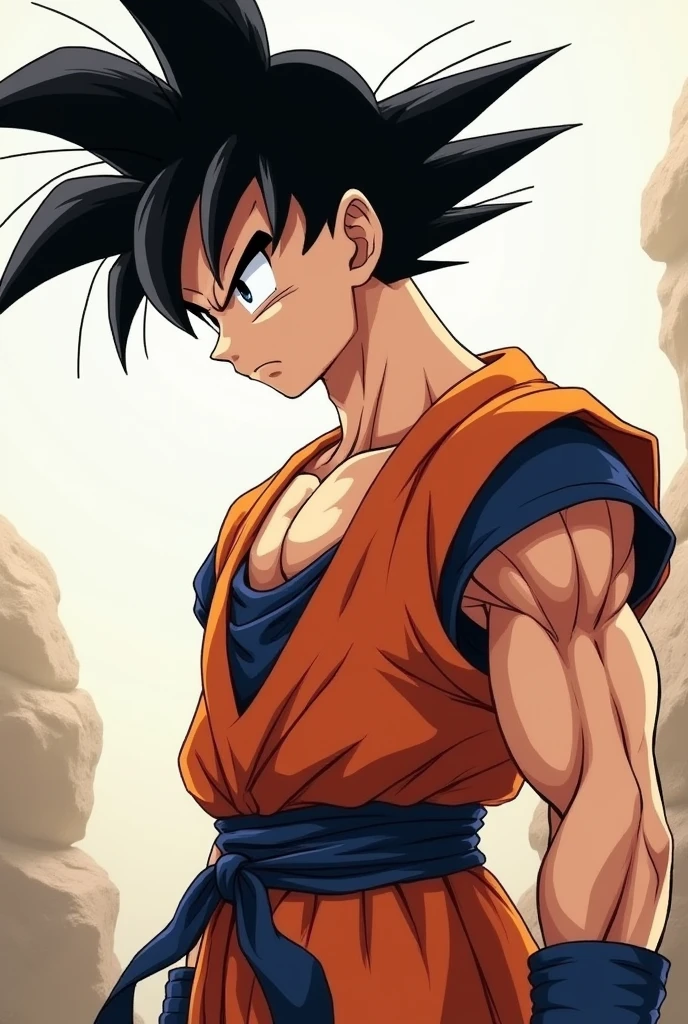 Goku in profile shirtless anime drawing