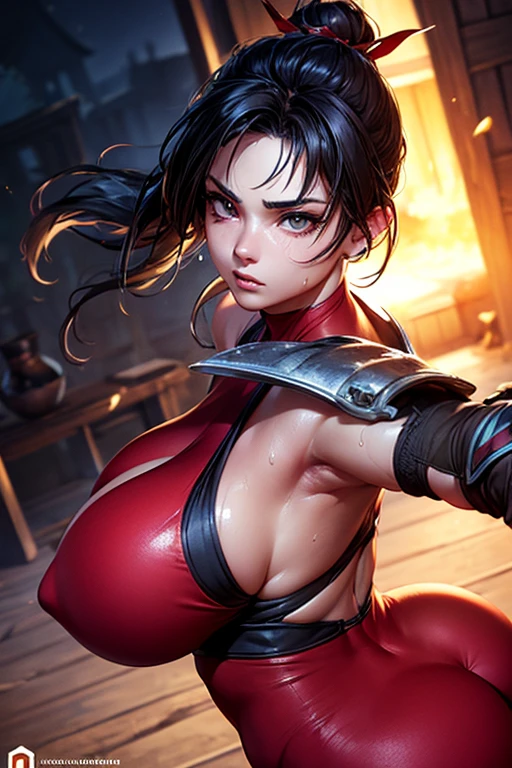 masterpiece, Highest quality, (Unreal Engine), Super Resolution, Very detailed, Complex, colorful, Clear images, Sharp focus, Digital Blending,
Beautiful woman, (Taki), (TakNin), red body suit, Beautiful Eyes, (Attractive face:1.2), (Beautiful Skin), Big Breasts, Butt, Tight waist, Perfect Eyes, Perfect Face, Ultra detailed hair, Ultra detailed face, Very detailed lips, Vivid expression, Healthy Body, Beautifully detailed sweat glands, Smooth skin texture, Carefully drawn,
((humidity:1.2), Sticky with sweat), chant ninjutsu, shinobi pose,
In the world of Soul Calibur, In the castle town of Japan, night, (Shot on Sony α9, Dynamic Angle),