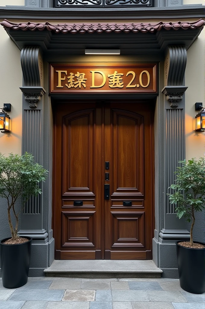 ((best quality)), ((masterpiece)), (detailed), Write the name of the establishment "Recap Desk 2.0" on the front gate of the building .