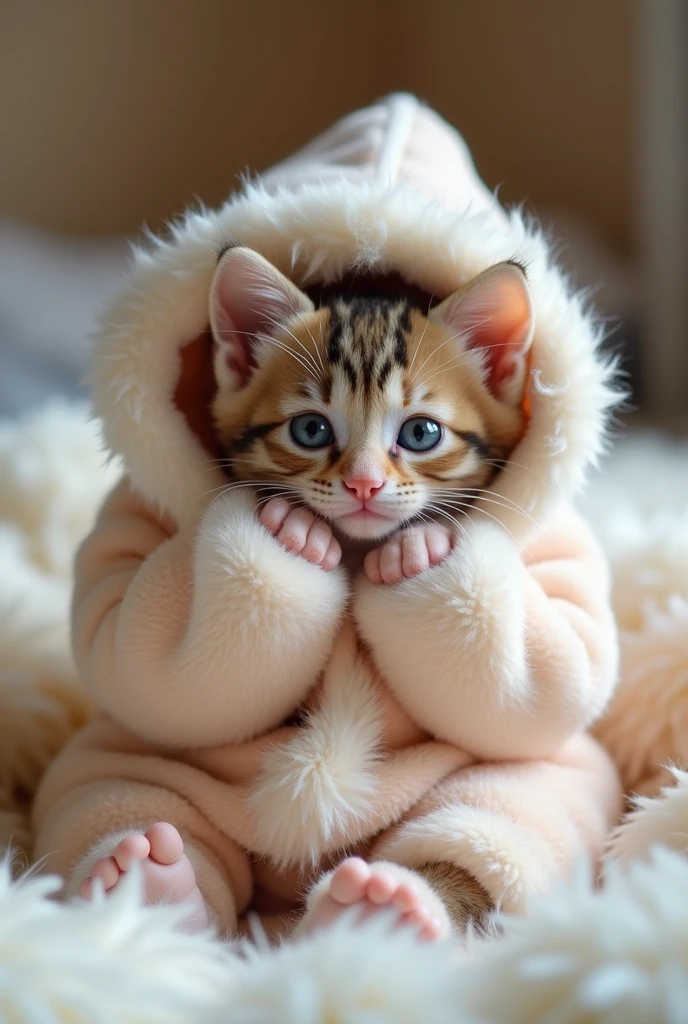 Kitten in fluffy pajamas