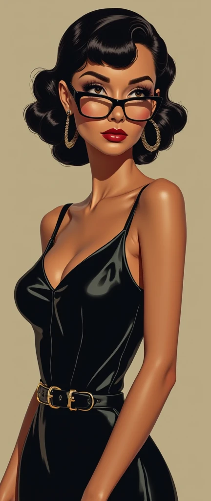 1940s colour traditional sophisticated trophy wife female with formal dress that represents hip hop, bangs hairstyle with formal posture very equsite quaint elegant with glasses hip hop rap gestures
