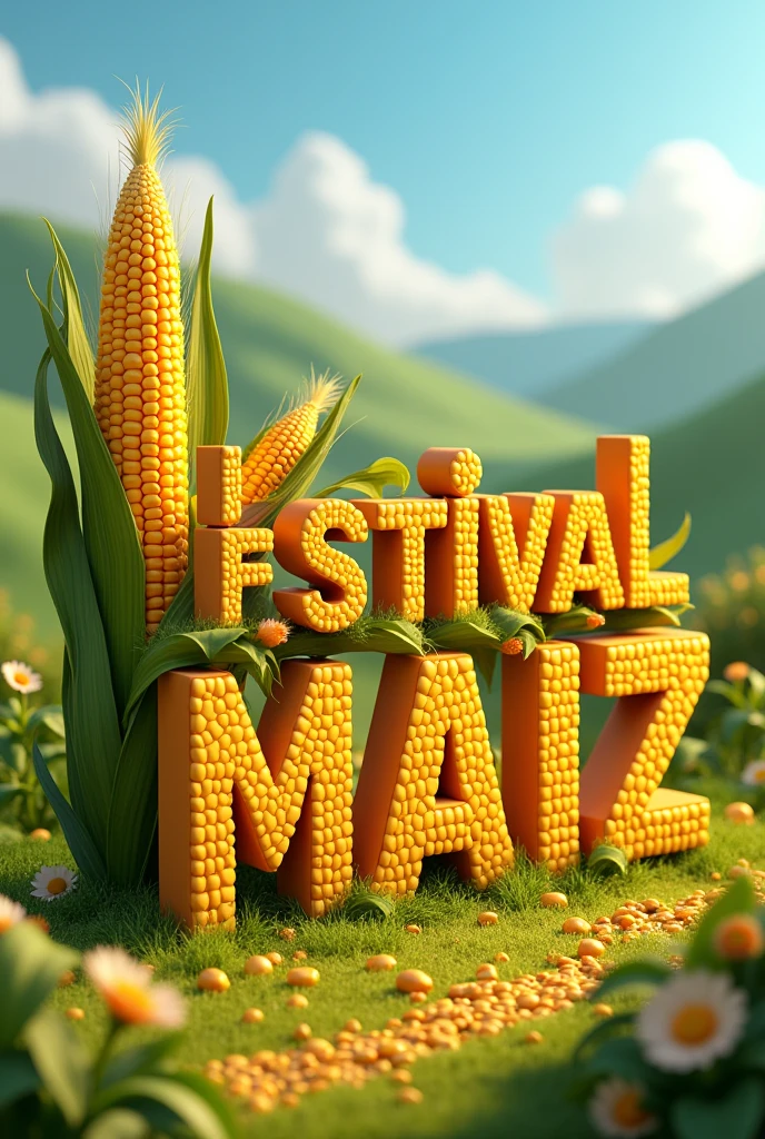The following letters made with corn letters:
T E R C E R F E S T I V A L D E L M A I Z
