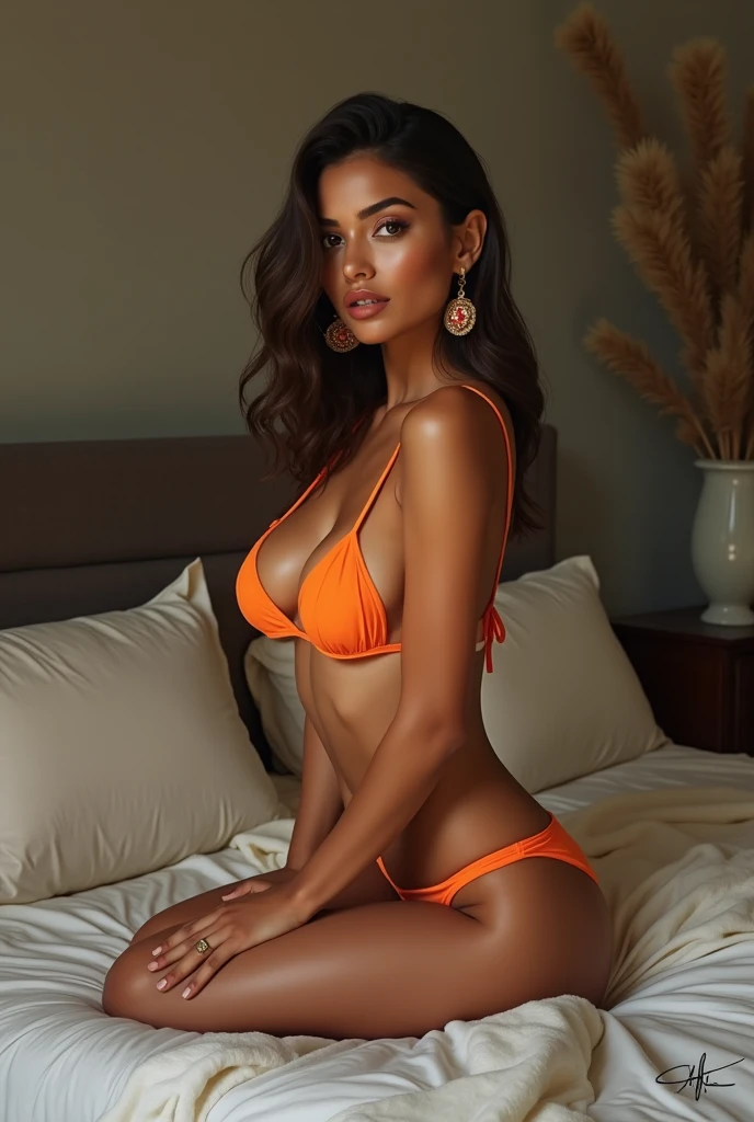 Woman in swimsuit in her bedroom