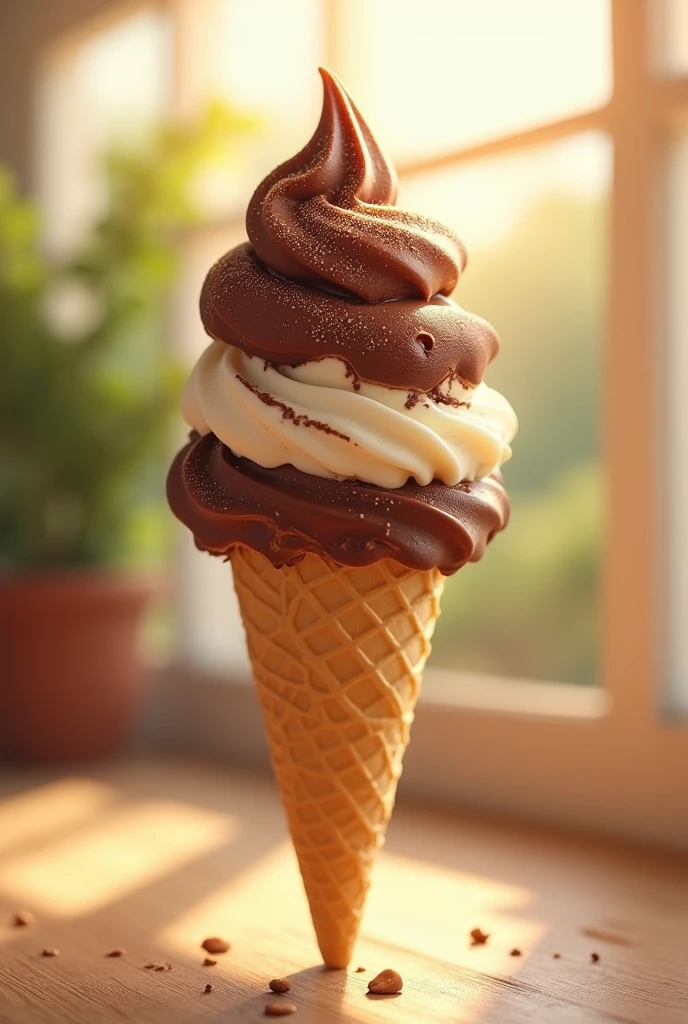 Chocolate and vanilla ice cream cone