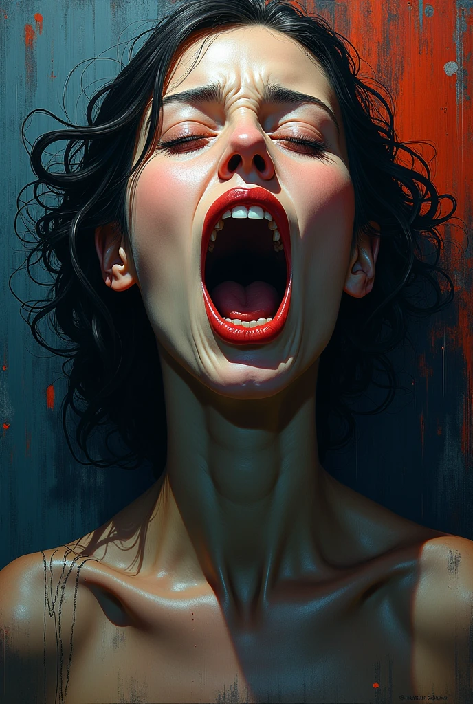 ---
**Prompt:**
"A realistic expressionist portrait inspired by Edvard Munch's 'The Scream,' featuring a young and beautiful woman with a slender, well-defined body. Her face is contorted in a scream of anguish and despair, her emotions vividly portrayed through her expression. The background complements her suffering, with distorted and chaotic elements that mirror her internal turmoil. Intense colors like deep blues, shadowy purples, and harsh oranges dominate the scene, amplifying the sense of dread and hopelessness. The overall atmosphere should evoke a profound emotional response, capturing the raw and visceral nature of her despair."
---