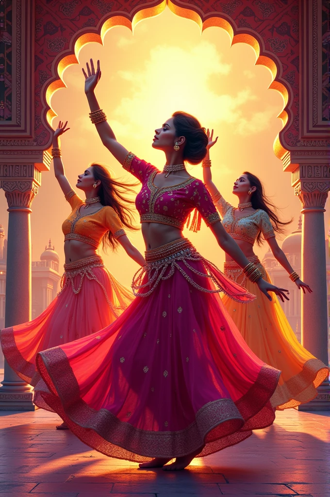 Create a brochure template for Garba competition with only women in it 