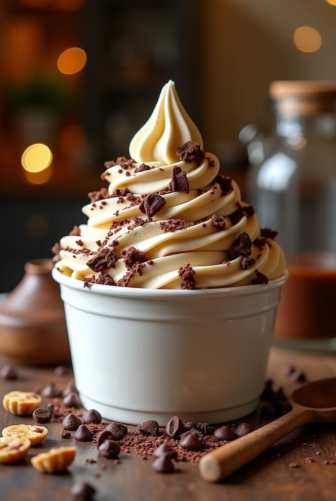 large tub of ice cream with chocolate and vanilla