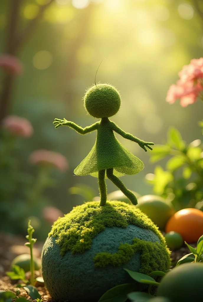 Leonardo Ai Prompt -"A whimsical miniature figure composed of delicately arranged man,poised in a carefree dance on the rim of a earth, green shiny earth,set on a earth ,vibrant kitchen backdrop, where dappled sunlight filters through the canopy above, casting intricate shadows.The overall aesthetic is ethereal , with warm,earthy tones of sienna ,umber ,infused with hints of emerald and golden light, evoking a sense of wonder and enchantment,as if plucked from a fantastical realm.
Luma labs Ai Prompt -"A human like figure made of plants dancing.